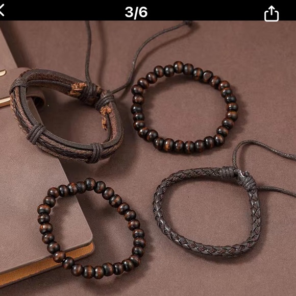 Set a four leather and Wood bracelets - Picture 6 of 10